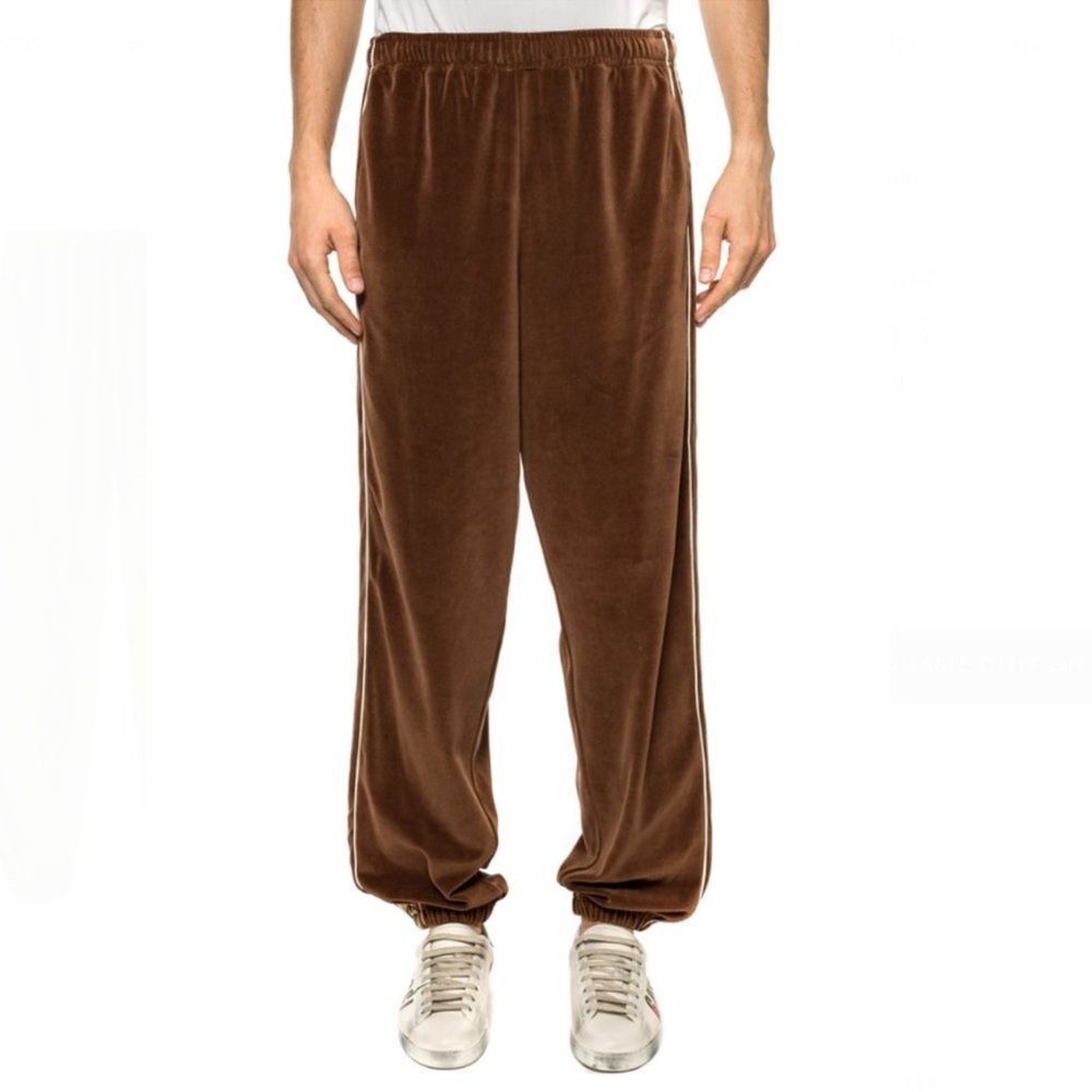 Gucci Interlocking GG Stripe Velour Brown Jogger Size small